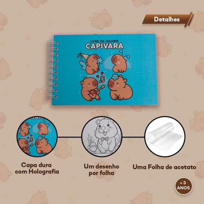 Imagem de Kit Livro de Colorir e Pintar Capivara 120 Canetas Adesivo