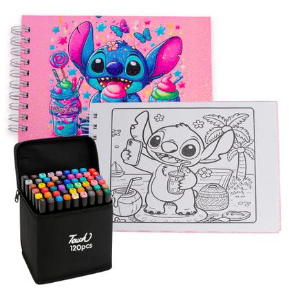 Imagem de Kit Livro de Colorir Infantil Antiestresse + 120 Canetas