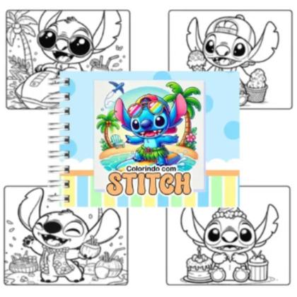 Imagem de Kit Livro de Colorir Lilo Stitch 24, 48, 60, 80 ou 120 Canetinhas Touch Coloridas Chaveiro Stitch ou Angel