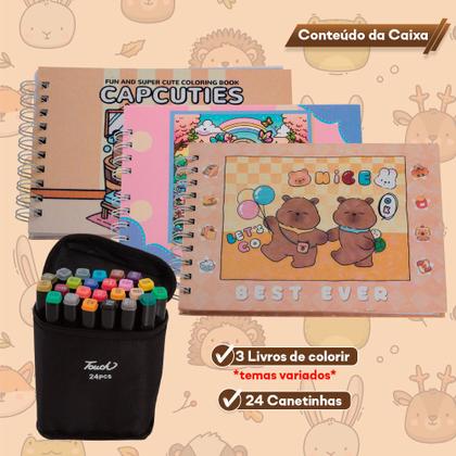 Imagem de Kit Livro Para Colorir Capa Dura Capivara Com 24 Canetinhas