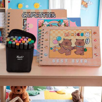 Imagem de Kit Livro Para Colorir Capa Dura Capivara Com 24 Canetinhas