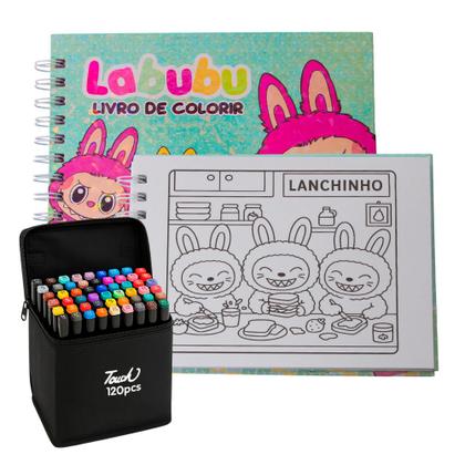 Imagem de Kit Livro Para Colorir Desenho Labubu Com 120 Canetinhas