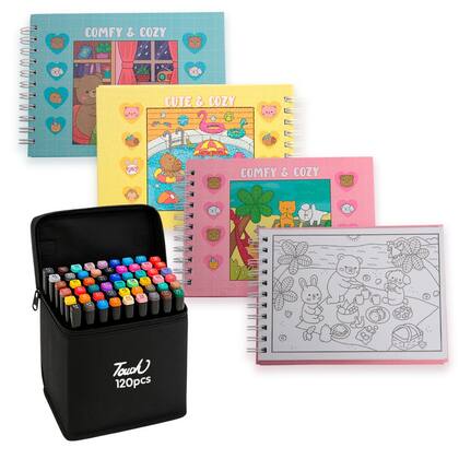 Imagem de Kit Livro Para Colorir Tik Tok Antiestresse 120 Canetinhas