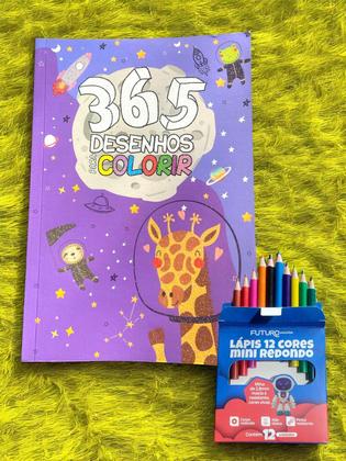 Imagem de Kit Livro Roxo 365 Desenhos para colorir + 12 Lápis de cor