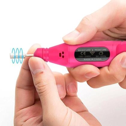 Imagem de Kit lixadeira de unha eletrica profissional 12 acessorios lixa automatica manicure pedicure gel nail design 6 brocas pol
