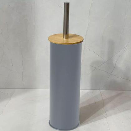 Imagem de Kit Lixeira 12 Litros Bambu Com Pedal + Escova Bambu Cinza