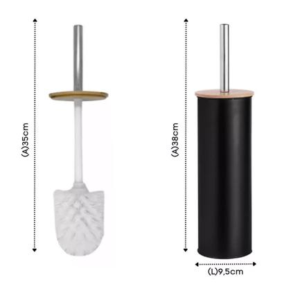 Imagem de Kit Lixeira 12 Litros Bambu Com Pedal + Escova Bambu Cinza