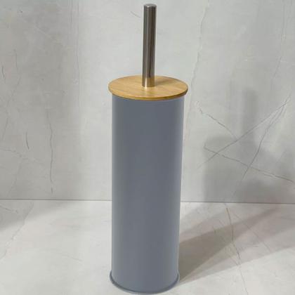 Imagem de Kit Lixeira 12 Litros Bambu Com Pedal + Escova Banheiro Bambu