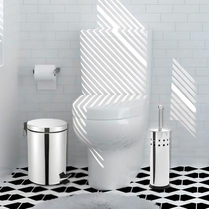 Imagem de Kit Lixeira 5 Litros Inox com Pedal + Escova Sanitária Inox