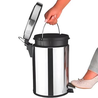 Imagem de Kit Lixeira 5 Litros Inox com Pedal + Escova Sanitária Inox