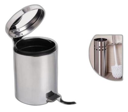 Imagem de Kit Lixeira Inox 5L Cesto De Lixo Banheiro+Escova Sanitária