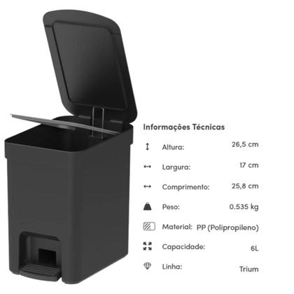 Imagem de Kit Lixeira Ou Trium 6L C/Pedal Para Banheiro+Escova Sanitária