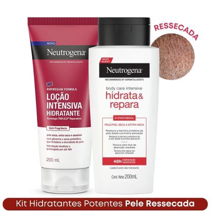 Imagem de Kit Loção Corporal Norwegian SEM Fragrância 200ml + Creme Hidrata e Repara Hidratação 48h Intenso 200ml Neutrogena Corpo