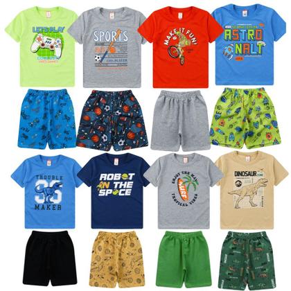 Imagem de Kit Lote 10 Peças de Roupa Infantil 5 Conjuntos de Verão Menino Atacado Tamanho 1 ao 10 anos