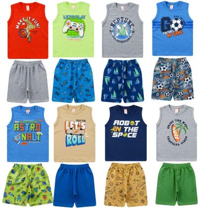 Imagem de Kit Lote 10 Peças de Roupa Infantil 5 Conjuntos de Verão Menino Atacado Tamanho 1 ao 10 anos