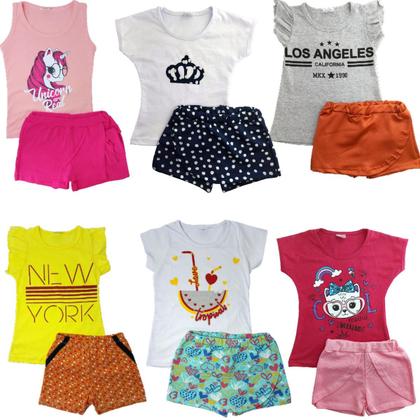 Kit Lote 16 Peças Roupa Menina 8 Conjuntos Infantil = 8 Blusinhas + 8 Shorts - Nacional Imagem de Kit Lote 16 Peças Roupa Menina 8 Conjuntos Infantil = 8 Blusinhas + 8 Shorts