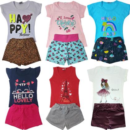 Kit Lote 16 Peças Roupa Menina 8 Conjuntos Infantil = 8 Blusinhas + 8 Shorts - Nacional Imagem de Kit Lote 16 Peças Roupa Menina 8 Conjuntos Infantil = 8 Blusinhas + 8 Shorts