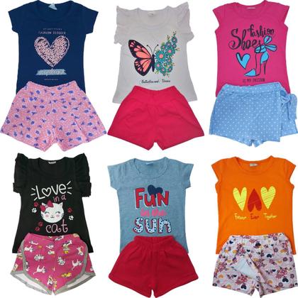 Kit Lote 16 Peças Roupa Menina 8 Conjuntos Infantil = 8 Blusinhas + 8 Shorts - Nacional Imagem de Kit Lote 16 Peças Roupa Menina 8 Conjuntos Infantil = 8 Blusinhas + 8 Shorts