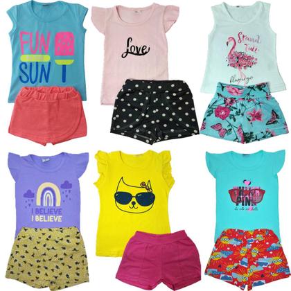 Imagem de Kit Lote 16 Peças Roupa Menina 8 Conjuntos Infantil = 8 Blusinhas + 8 Shorts