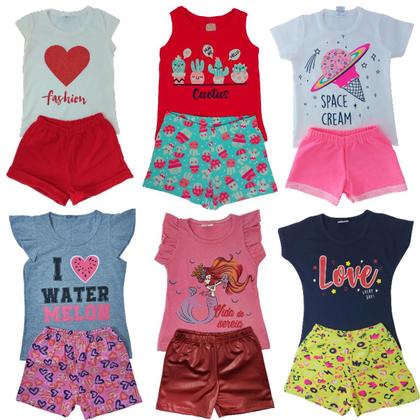 Imagem de Kit Lote 16 Peças Roupa Menina 8 Conjuntos Infantil = 8 Blusinhas + 8 Shorts