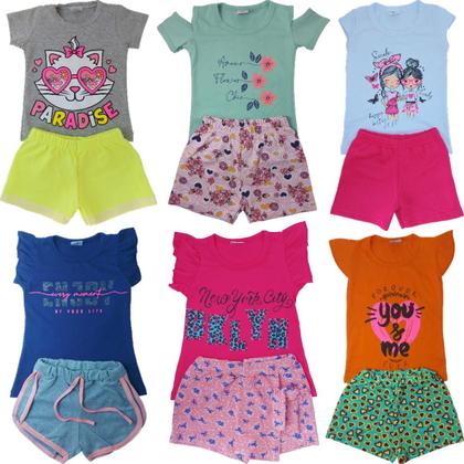 Imagem de Kit Lote 20 Peças Roupa Infantil Menina 10 Blusinhas + 10 Shorts Atacado 1 ao 10