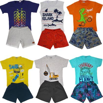 Imagem de Kit Lote 20 Peças Roupa Infantil Menino 10 Camisetas + 10 Shorts Moletom