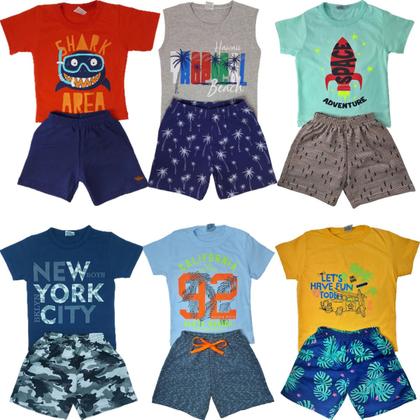 Imagem de Kit Lote 20 Peças Roupa Infantil Menino 10 Camisetas + 10 Shorts Moletom