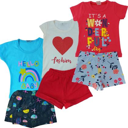 Imagem de Kit Lote 3 Conjuntos Infantil Menina 6 Peças Roupa Infantil 1 ao 10