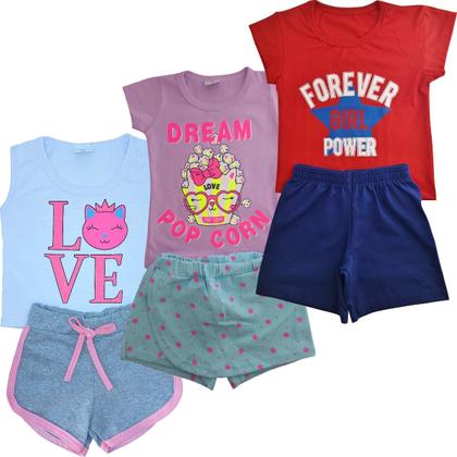 Imagem de Kit Lote 3 Conjuntos Infantil Menina 6 Peças Roupa Infantil 1 ao 10