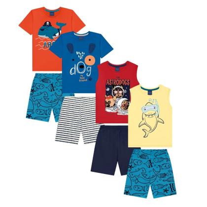 Imagem de Kit Lote 4 Peças de Roupa Infantil Menino 2 Conjuntos Infantil Masculino de Verão