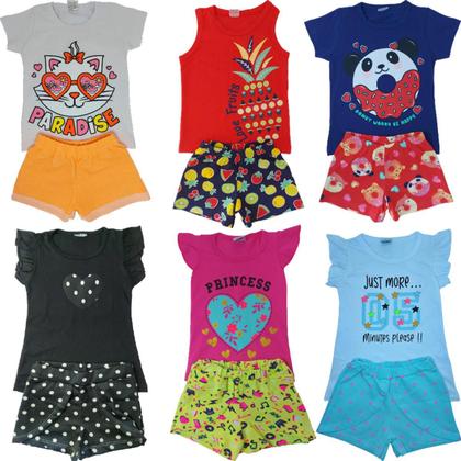 Imagem de Kit Lote 5 Conjuntos Menina Roupa Infantil Verão Atacado 1/2/3 Anos