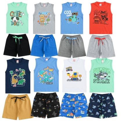 Imagem de Kit Lote 5 Peças de Roupa Infantil 5 Conjuntos de Verão Menino Atacado Tamanho 1 ao 10 anos