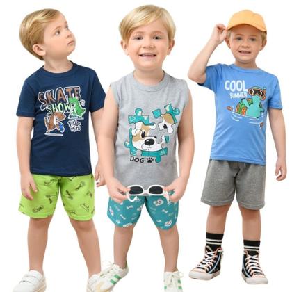 Imagem de Kit Lote 5 Peças de Roupa Infantil 5 Conjuntos de Verão Menino Atacado Tamanho 1 ao 10 anos