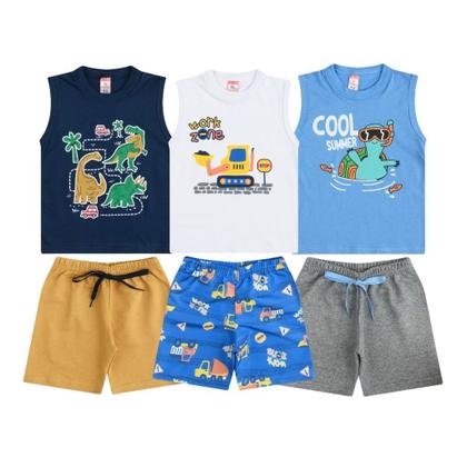 Imagem de Kit Lote 5 Peças de Roupa Infantil 5 Conjuntos de Verão Menino Atacado Tamanho 1 ao 10 anos