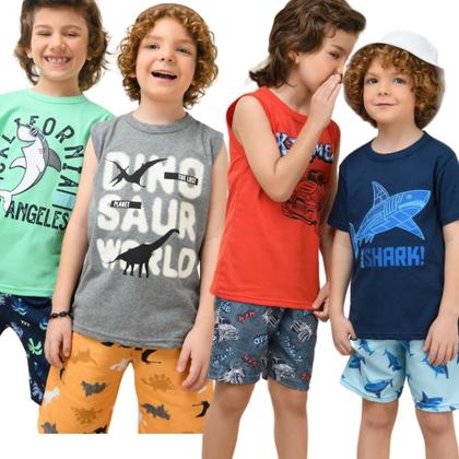 Imagem de Kit Lote 6 Conjuntos Roupa Infantil Menino Masculino Atacado Barato Verão 1 Ao 10