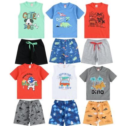 Imagem de Kit Lote 6 Conjuntos Roupa Infantil Menino Masculino Atacado Barato Verão 1 Ao 10