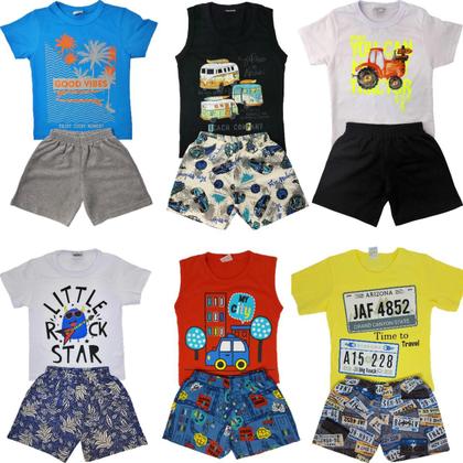 Imagem de Kit Lote 8 Peças Roupa Infantil 4 Conjuntos Menino Verão Atacado 4/6/8/10 Anos