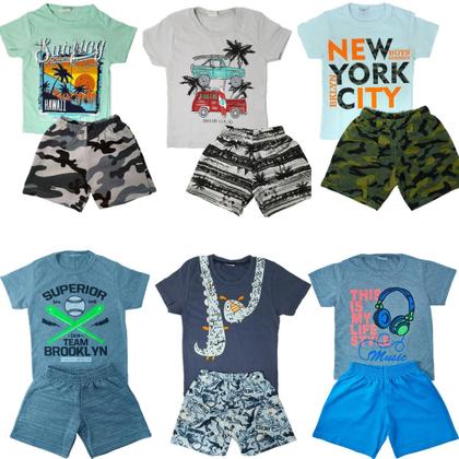 Imagem de Kit Lote 8 Peças Roupa Infantil 4 Conjuntos Menino Verão Atacado 4/6/8/10 Anos