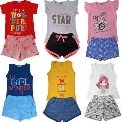 Imagem de Kit Lote 8 Peças Roupa Infantil Menina 4 Conjuntos Infantil Verão 1/2/3 Anos