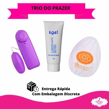 Imagem de Kit Lubrificante Íntimo a Base de Água K gel 50g + Vibrador Feminino Ponto G  Liso + Egg Masturbador Masculino