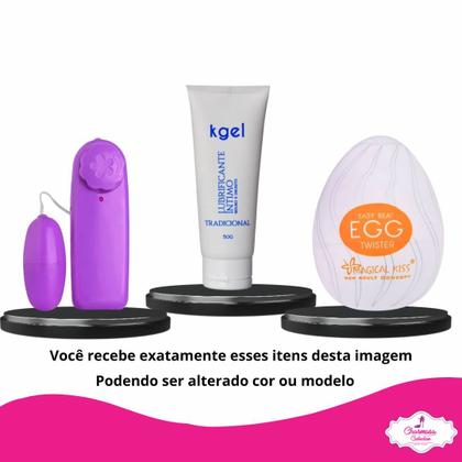 Imagem de Kit Lubrificante Íntimo a Base de Água K gel 50g + Vibrador Feminino Ponto G  Liso + Egg Masturbador Masculino