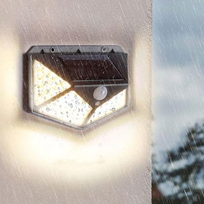 Imagem de Kit Luminária Solar 100 Leds Sensor de presença Prova Dágua p Jardim ambiente Externo Luz Led Solar Lâmpada