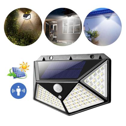 Imagem de Kit Luminária Solar 100 Leds Sensor de presença Prova Dágua p/ Jardim ambiente Externo Luz Led Solar Lâmpada