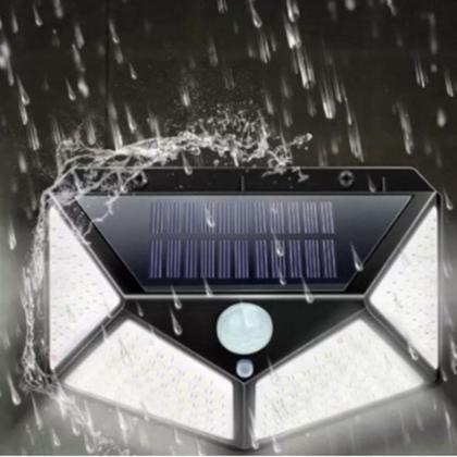 Imagem de Kit Luminária Solar 100 Leds Sensor de presença Prova Dágua pJardim ambiente Externo Luz Led Solar Lâmpada