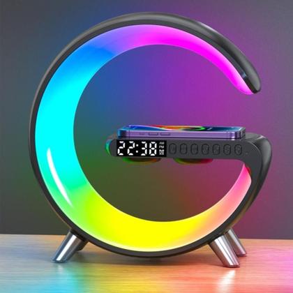 Imagem de Kit Luminária Station G-Speaker Smart Led RGB Com Carregador De Indução Despertador E Áudio Bluetooth