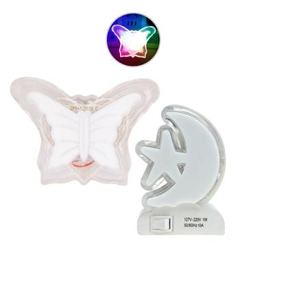 Imagem de Kit Luminárias Abajur de Tomada Luz Noturna Borboleta Estrela c/ Lua Led Colorido