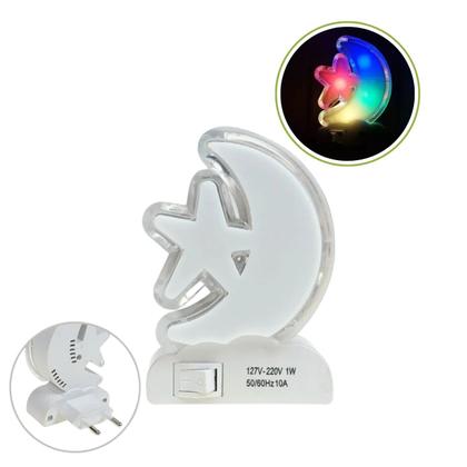 Imagem de Kit Luminárias Abajur de Tomada Luz Noturna Borboleta Estrela c/ Lua Led Colorido
