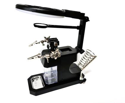Imagem de Kit lupa profissional com garra  multimetro digital  estanho pasta sugador