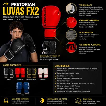 Imagem de Kit Luva De Boxe Muay Thai First FX2 Bandagem Bucal Pretorian