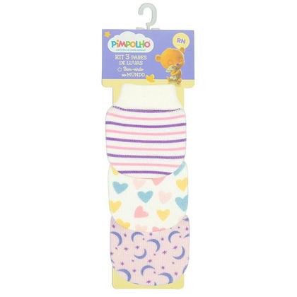 Imagem de Kit Luva Luvinha Recém Nascido Bebê Com 3 Pares Estampada - Pimpolho Baby